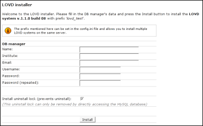 Fill in the DB manager data to install LOVD Fill in the DB manager data to install LOVD
