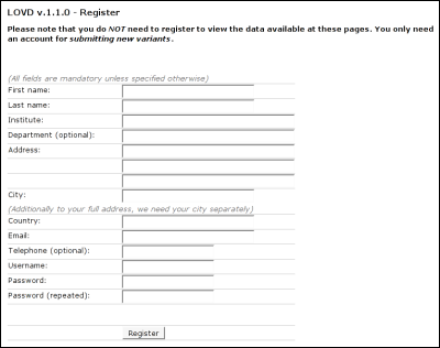 The submitter registration form. The submitter registration form.